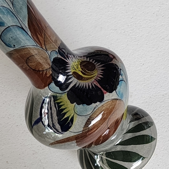 Vintage Mexico Tonala floral slate gray pottery vase - Picture 6 of 15